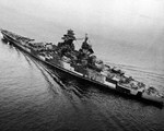 Aerial view of Richelieu just after a refit, off New York City, New York, United States, Sep-Oct 1943, photo 2 of 4