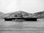 Aircraft carrier USS Saratoga at Nouméa, New Caledonia, 22 Apr 1943.