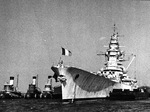 French battleship Richlieu at the New York Navy Yard for repairs in Feb 1943 following the Battle of Dakar.