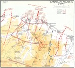 Map of Juno Beach Normandy, France showing 3rd Canadian Infantry Division D-Day landing objectives and front line as of midnight 6 Jun 1944.