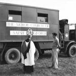 General Bernard Montgomery and Reverend H.L. Hughes, Deputy Chaplain General, inspecting a mobile church newly arrived in France, Blay, Normandy, France, 28 Aug 1944.