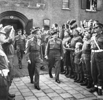 King George VI of the United Kingdom and Field Marshal Bernard Montgomery leaving church services in Eindhoven, Netherlands, 15 Oct 1944.