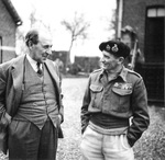 Sir John Anderson, Chancellor of the Exchequer (comparable to finance minister), meeting with Field Marshal Bernard Montgomery at Montgomery’s headquarters in Belgium, 4 Dec 1944.