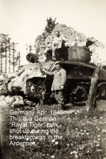 US Army bomb disposal personnel, Germany, Apr 1945. Despite the notation on the photograph, this is an American M4 Sherman tank.