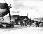 TBF Avengers on the ramp at Kahului Naval Air Station on Maui, Hawaii, shortly after the station opened, Nov 1943.