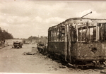 Damaged street car, location and date unknown