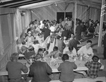 Dining Hall scene at the Manzanar Relocation Center for deported Japanese-Americans, Inyo County, California, United States, 2 Apr 1942.