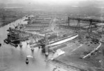 Aerial view of Deutsche Werft shipyard, Hamburg, Germany, date unknown