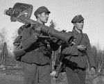 Finnish soldiers with German-made Panzerschreck weapon, Finland, Oct 1944