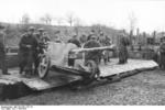 5 cm PaK 38 gun being unloaded from a train car, France or Belgium, 1943-1944