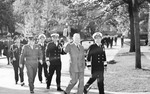 President Harry Truman tours the United States Naval Academy at Annapolis, Maryland, United States escorted by Academy Superintendent Vice-Admiral Aubrey Fitch, right, 16 Nov 1946.