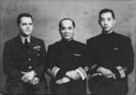 Portrait of British RAF Acting Wing Commander Maxwell Norman Oxford, Chinese Navy Admiral Chan Chak, and Chinese Navy Commander Xu Heng, 17 Mar 1944; note Oxford and Xu