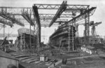 Merchant ships under construction, Howaldtswerke shipyard, Kiel, Germany, circa 1920s