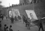 Lunar New Year parade, Chongqing, China, 15 Feb 1942; note portraits of Dr. Sun Yatsen, Chairman Lin Sen, and Premier Chiang Kaishek