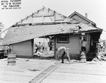 Badly damaged railroad station at Port Chicago, California, United States after a massive munitions explosion, 17 Jul 1944. 18 Jul 1944 photo.