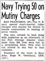 Newspaper clipping announcing the opening of the mutiny court martial for 50 Port Chicago sailors, Oct 1944.