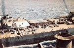 Battleship USS Iowa and carrier USS Shangri-La receiving fuel from oiler USS Cahaba, 8 Jul 1945. Photo 5 of 5.