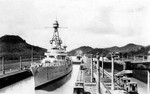 Cruiser USS Northampton in the Pedro Miguel Locks of the Panama Canal passing to the Pacific, Dec 1934.