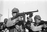 Chinese communist troops with Thompson submachine guns, Shaanxi Province, China, 1944, photo 1 of 5