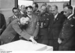 Heinrich Himmler, Philipp Bouhler, Rudolf Heß, Kurt Daluege, Fritz Todt, and Konrad Meyer during a meeting on the German resettling of Eastern Europe, Berlin, Germany, 20 Mar 1941