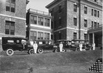 Sailors at the Puget Sound Naval Hospital in Bremerton, Washington, United States showing off their fleet of modern ambulances, 1918. This was also the year this hospital was hit hard by the flu epidemic.