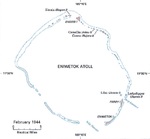 Feb 1944 United States Army map of Eniwetok Atoll in the Marshall Islands.