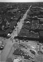 Aerial view of buildings, Shanghai, China, mid-1937