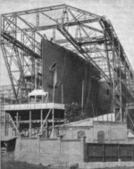 A ship under construction at AG Vulcan Stettin shipyard, Germany, date unknown