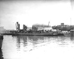 Destroyer USS Shaw shortly after her arrival at Mare Island Naval Shipyard, Vallejo, California, United States, 18 Feb 1942. Note her temporary bow fitted at Pearl Harbor, Hawaii. Photo 2 of 2.