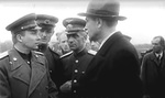 United States ambassador to the USSR, W. Averell Harriman, being greeted by Soviet MGen Alexei Perminov, at the air base at Poltava, Ukraine on the arrival of the first US bombers of Operation Frantic, 2 Jun 1944.