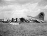 Wreckage of a 452nd Bomb Group B-17 Fortress as part of Operation Frantic after being destroyed on the ground the night before during a German bombing attack on Poltava, Ukraine, 22 Jun 1944.