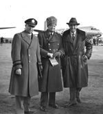 US Major General Edmund Hill, an unidentified British RAF Group Captain, and US ambassador to the Soviet Union W. Averell Harriman at Poltava Air Base, Ukraine, Feb 1945 as Harriman was traveling to the Yalta Conference.