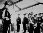 Emperor Kangde of the Japanese puppet state of Manchukuo addressing officers, Harbin, China, circa 1940