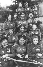 Twelve of the top snipers from the Soviet Third Army, 1st Belarussian Front, May 1945. Note the modified Mosin-Nagant rifles and PU 3.5x series fixed power scopes.