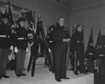 US Marine Corps General Clifton Cates with British Royal Marine Commandant-General Colonel A. G. Ferguson-Warren, Harry Lee Hall, Marine Corps Schools, Quantico, Virginia, United States, 9 Mar 1951