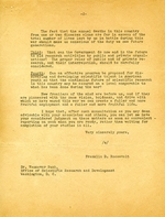 Letter from Franklin Roosevelt to Vannevar Bush asking him to address four points for postwar scientific development, 17 Nov 1944. Page 2 of 2.