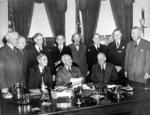 President Harry Truman and members of the National Defense Research Committee, White House, Washington D.C., 20 Jan 1947.