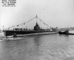 Submarine Tinosa shortly after launch at Mare Island Navy Yard, Vallejo, California, United States, 7 Oct 1942.
