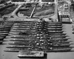 Eleven submarines of the reserve fleet laid up in the Napa River at Mare Island Navy Yard, Vallejo, California, United States, 18 Mar 1946.