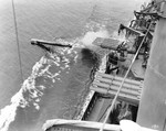 Destroyer USS Dunlap firing Mark XV torpedoes during exercises south of San Diego, California, 3Jul 1942. Photo 1 of 2.