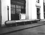 Japanese Type 93 torpedo on display at the Washington Navy Yard, Washington DC, United States, circa 1945. This torpedo beached itself on Guadalcanal in 1943 and was later put on display.