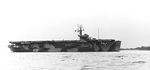 Escort carrier USS Card in Measure 32, Design 4A paint scheme steaming into New York Harbor, 19 Mar 1944.