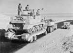 A Grant tank being transported by a Diamond T tank transporter, North Africa, 13 Aug 1942