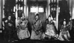 Korean royal family at Deoksugung, Keijo (now Seoul), Japanese-occupied Korea, 20 Jan 1918; left to right: Crown Prince Yi Un, Emperor Sunjong, former King Gojong, Empress Sunjeong, Princess Deokhye