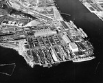 Aerial view of the Kaiser Cargo Company Shipyard No. 3 looking north, Richmond, California, United States, 11 Dec 1944.