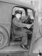 A WAAF leading aircraftwoman driver at the wheel of a Fordson 15-cwt van at Cardington, Bedfordshire, England, United Kingdom, 1940s