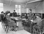 Members of the WAAF Police taking part in a demonstration court martial during a training course at the RAF Police School at RAF Uxbridge, Middlesex, England, United Kingdom, 1940s