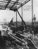 Launching ceremony of Gorch Fock at the Blohm und Voss shipyard in Hamburg, Germany, 3 May 1933