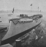 German light cruiser SMS Undine immediately after launching, Howaldtswerke shipyard, Kiel, Germany, 11 Dec 1902