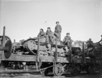 Men of British 4th Royal Tank Regiment and Matilda I tanks aboard a train traveling between Cherbourg and Amiens, France, 28 Sep 1939, photo 2 of 2